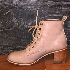 Pale Pink Faux Leather Heeled Booties